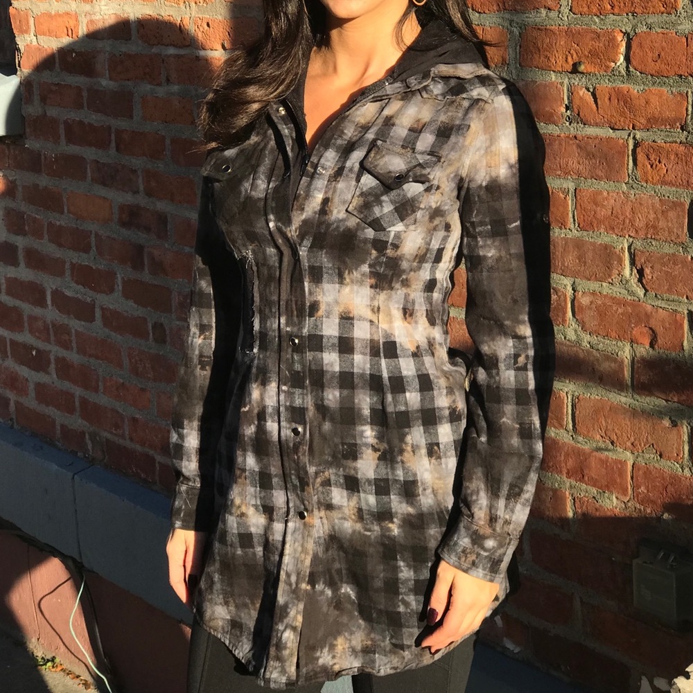 Custom made flannel button  with hood.